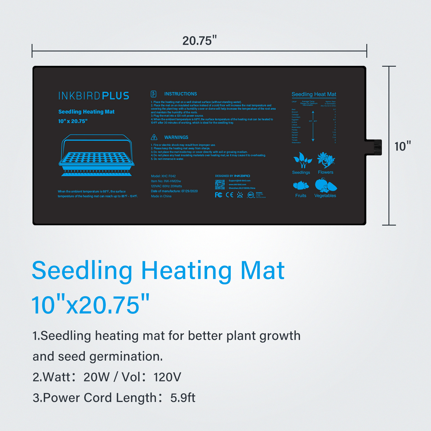 20.75x10CM EU/US/UK/AU Plug Se - Heat Mat Seedling avis et prix